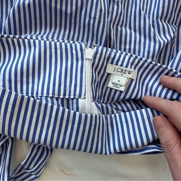 Blue and White Striped A-Line Skirt with Bow at Waist - Picture 5 of 6